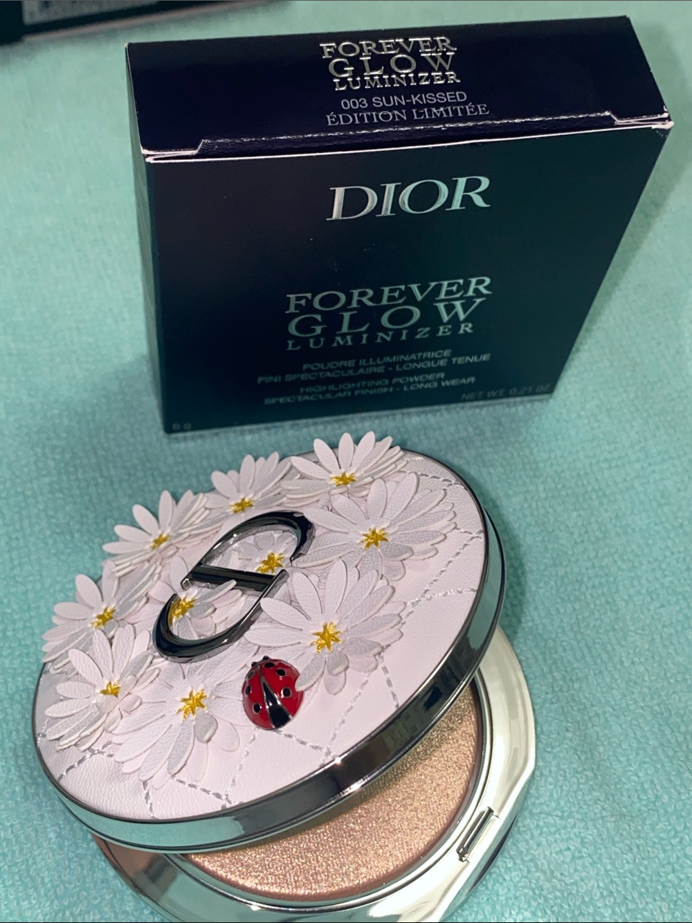 Dior Ladybug Limited Edition White Floral Compact with Gold Accents New